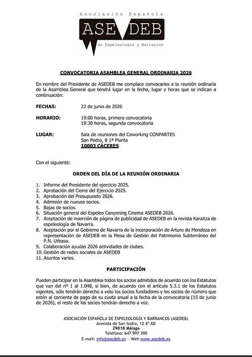 Convocatoria asamblea general ordinaria 2026 pagina 1 Asedeb